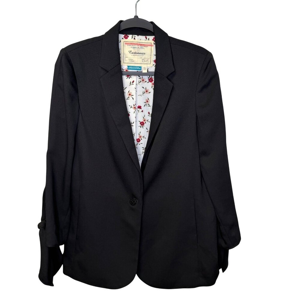 Cartonnier Anthropologie Black Blazer Women’s Sz 8 Floral Lined Single Button